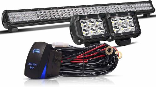 Combo Led Light Bar On Canopy Roof Rack Brush Bar Grill Guard Roll Bar Push Bumper With 4In Pods Cube Driving Fog Lights For offroad/ F350 Kawasaki Mu