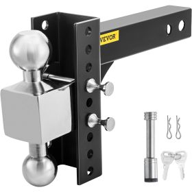 VEVOR Adjustable Trailer Hitch, 6" Rise & Drop Hitch Ball Mount 2.5" Receiver 22,000 LBS Rating, 2 and 2-5/16 Inch Stainless Steel Balls w/ Key Lock