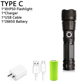 Z20 350000cd 1000 XHP90 most powerful led flashlight usb Zoom Tactical torch xhp50 18650 or 26650 Rechargeable battery handlight (Body Color: NO Box, Emitting Color: C-XHP50)