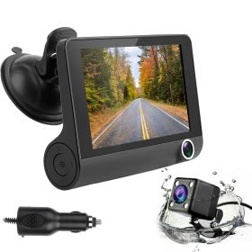 FHD 1080P Touch Screen Car DVR Dash Camera 4In 3 Lens Vehicle Driving Recorder Seamless Loop Recording (Color: Black_10m)