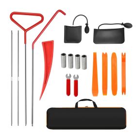 18-piece car emergency kit with window wedge, air wedge bag pump, long distance grabber, automatic trim and removal tool (Color: Multicolor)